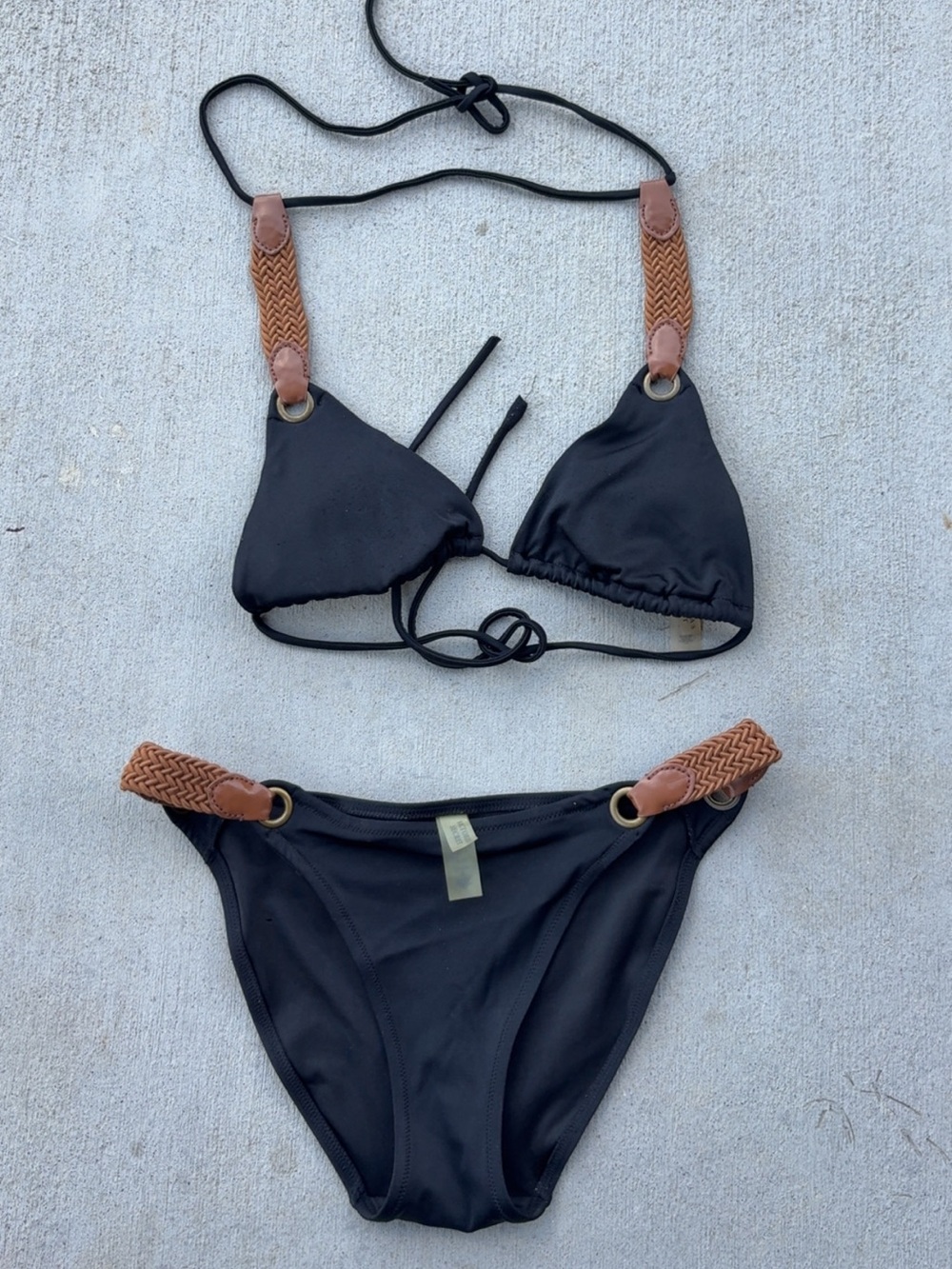 Victoria's Secret Black Bikini with Brown Braided Accents